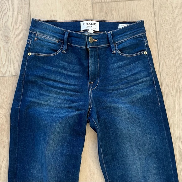 FRAME Le High Straight Raw Edge Hem Dark Wash Stretch Women’s Size 25 - Picture 4 of 10